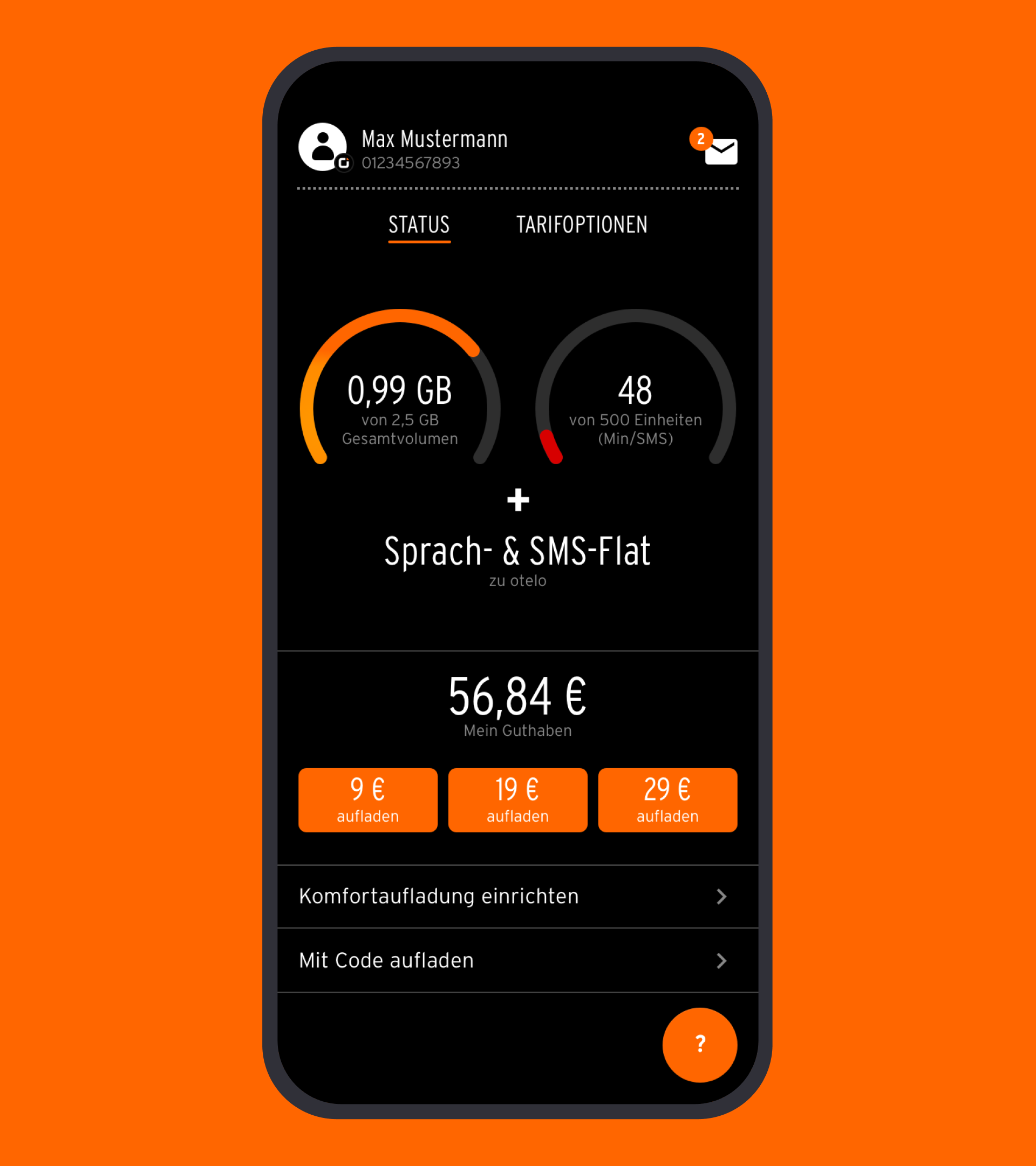 Otelo App Prepaid Dashboard